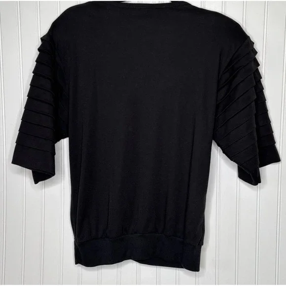 Vtg Bonnie & Bill by Holly 80-90's Black Top Shirt Med Pleated S/S Buttons Retro - Picture 2 of 11
